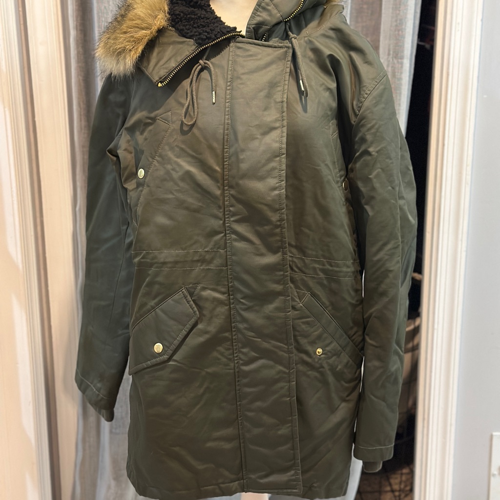 J. Crew Olive Green Parka With Faux Fur Trim